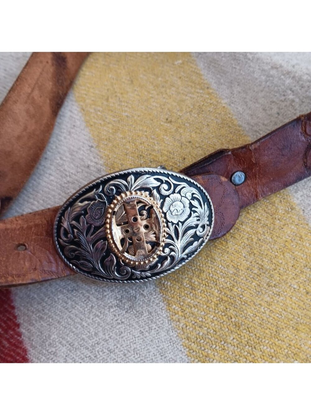 Vintage Small Trashed Cowboy Belt "Doug" 1980's Western Leather